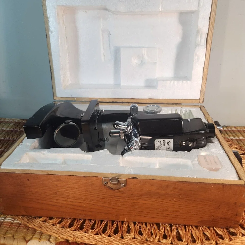 Vintage Sears Power Zoom Microscope 50x–1200x Model 46368 w/ Case Student...